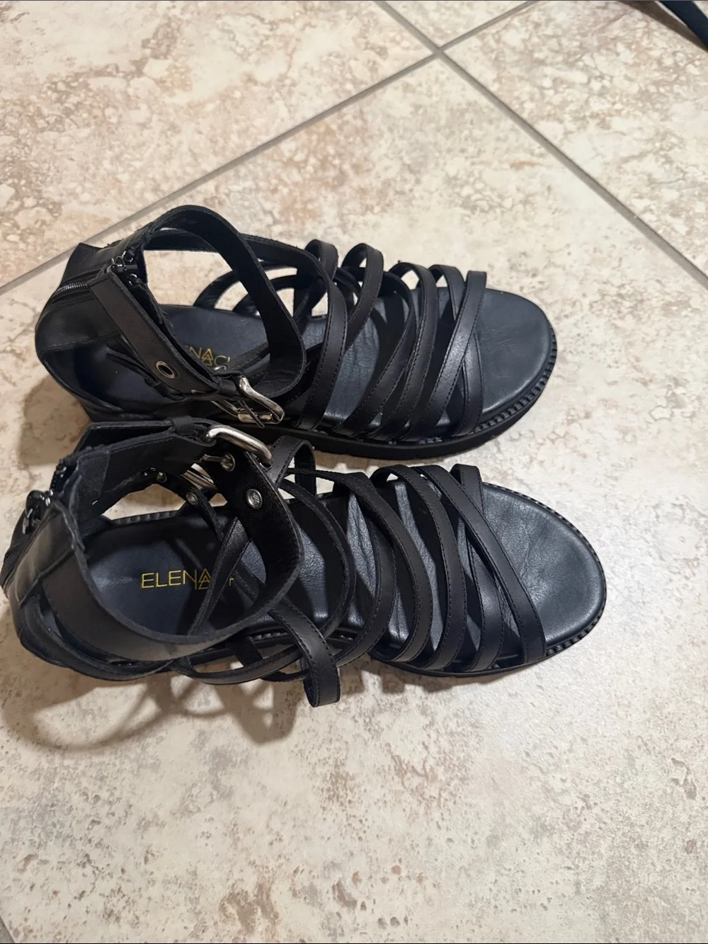 Vibram Black Strappy Gladiator Ankle Wrap Sandals